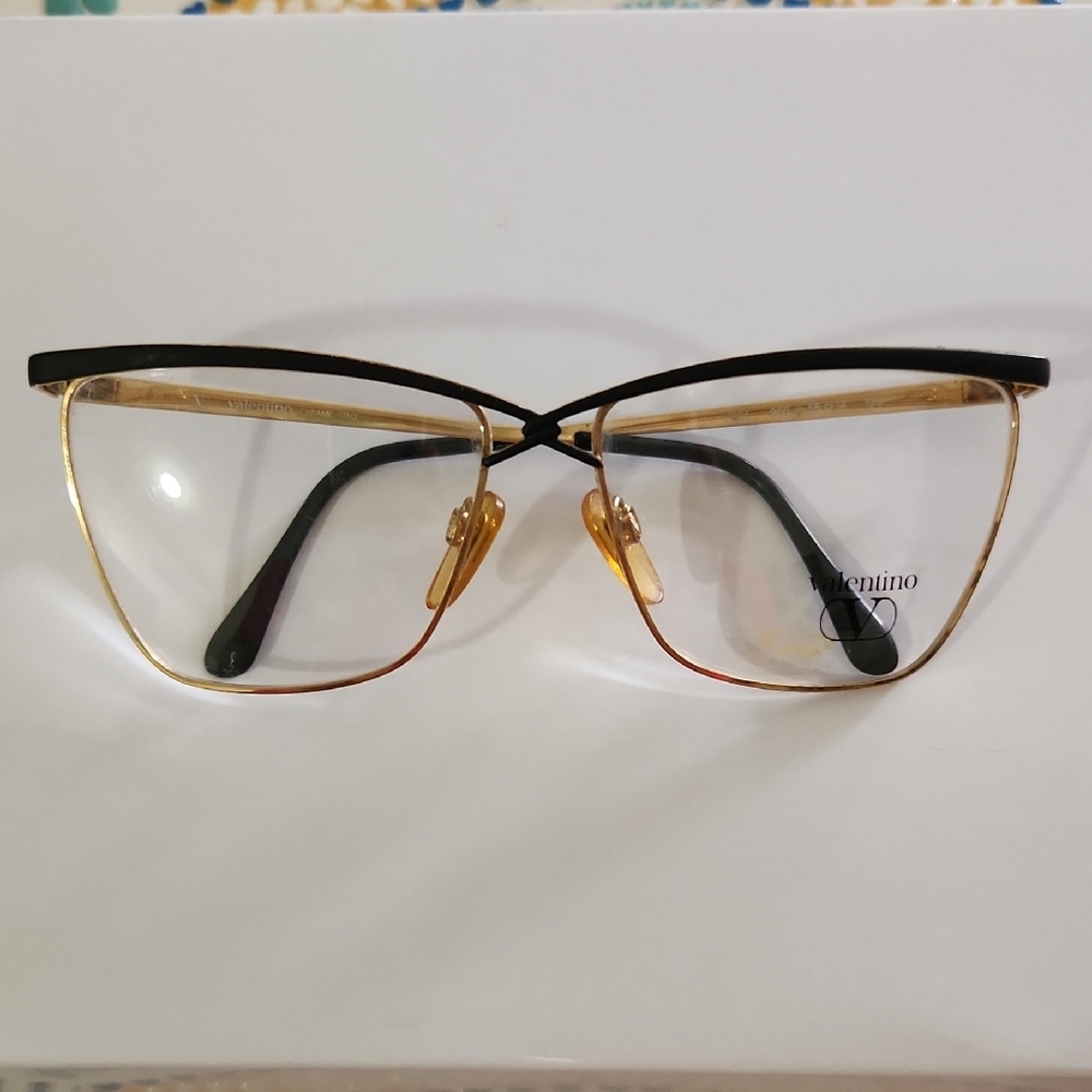 VINTAGE Valentino Black and Gold Women's Glasses